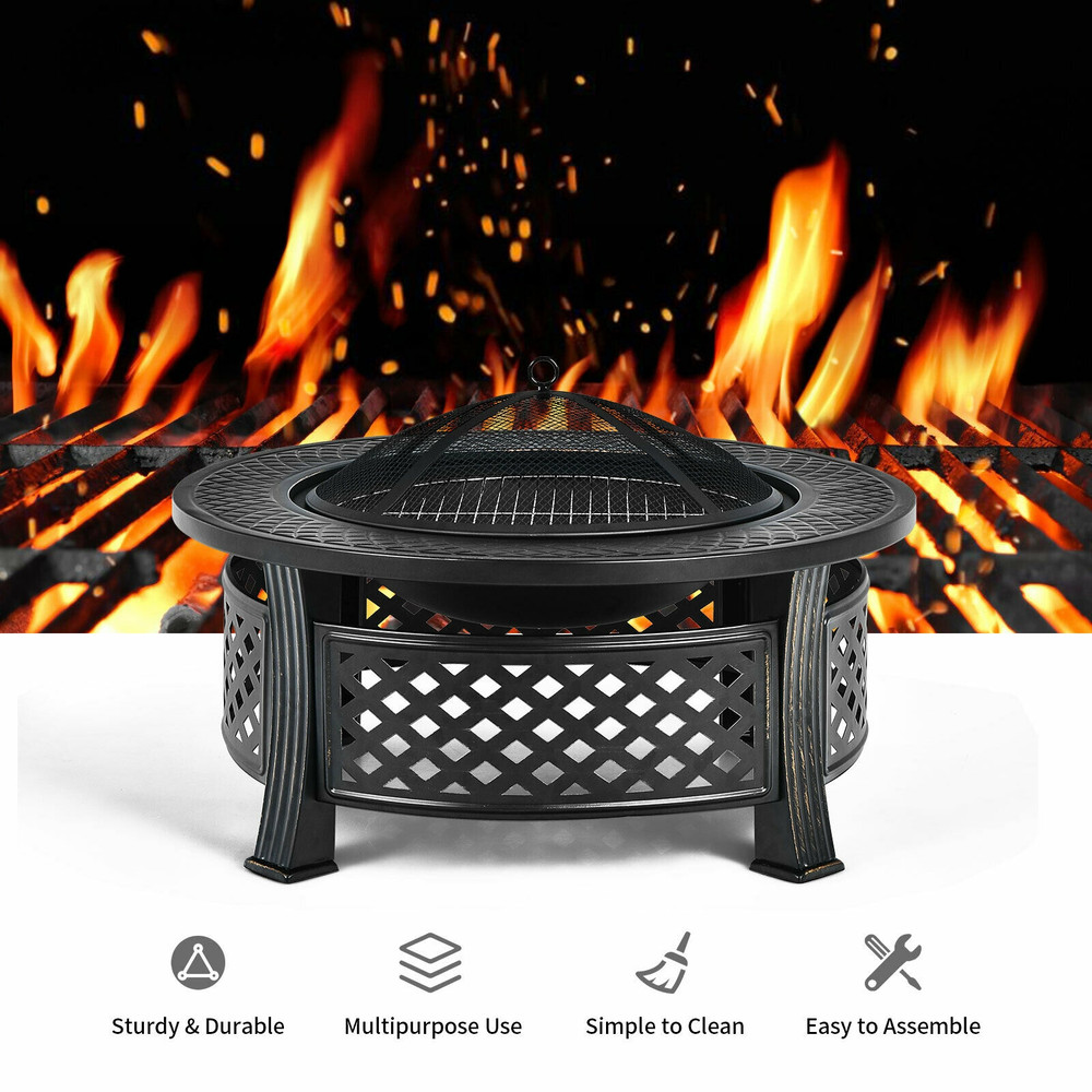 Multifunctional Outdoor Fire Pit With BBQ Grill  Durable HighTemperature Resistant Steel Ideal For  3