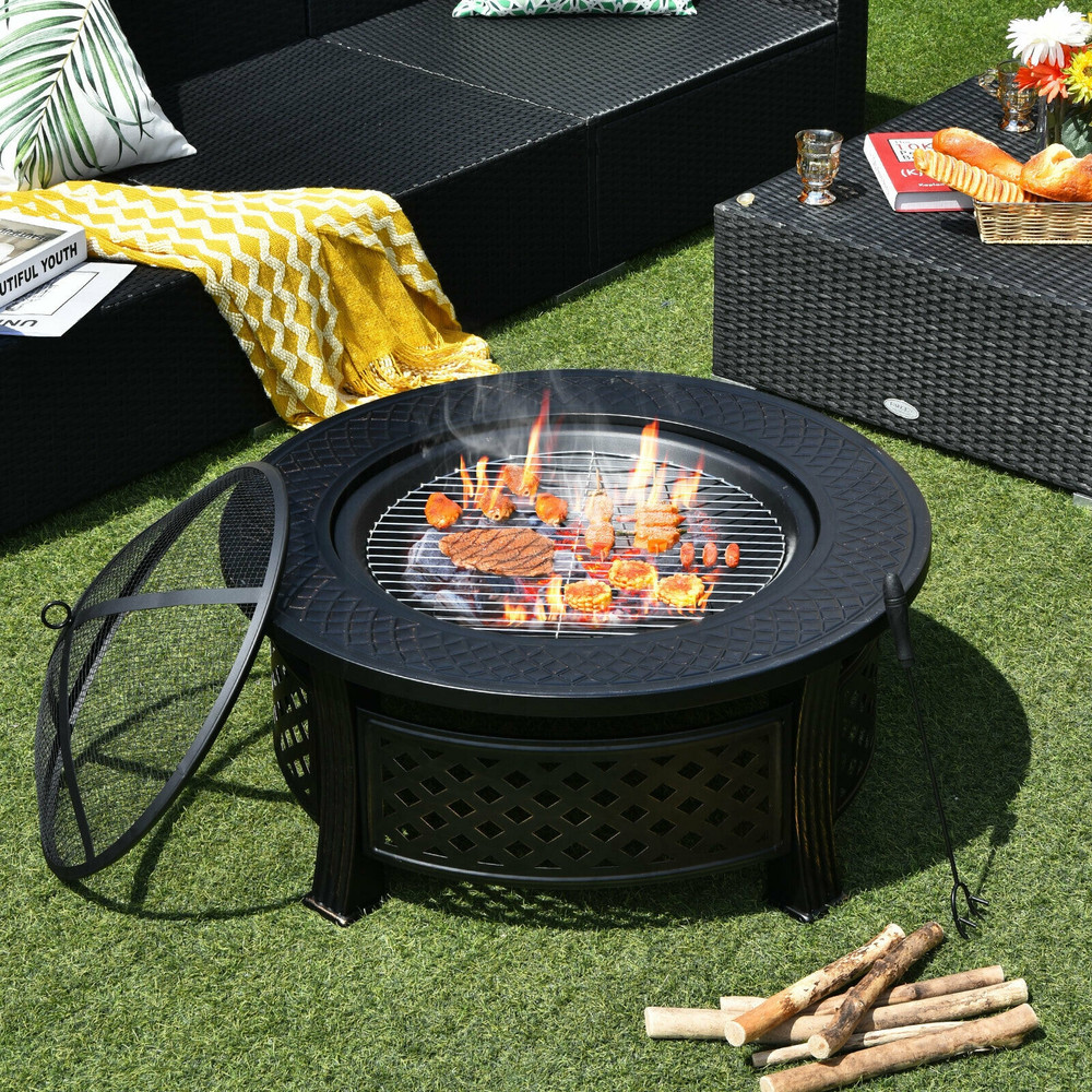 Multifunctional Outdoor Fire Pit With BBQ Grill  Durable HighTemperature Resistant Steel Ideal For  4
