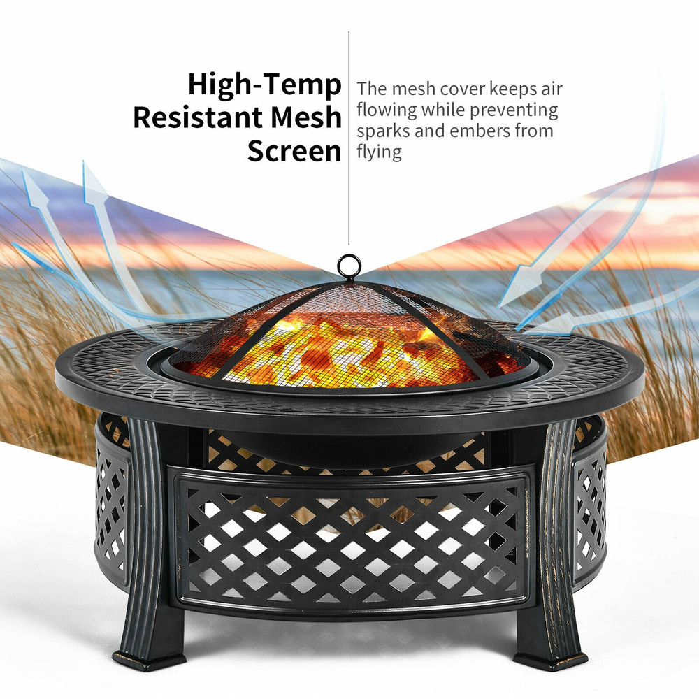 Multifunctional Outdoor Fire Pit With BBQ Grill  Durable HighTemperature Resistant Steel Ideal For  5