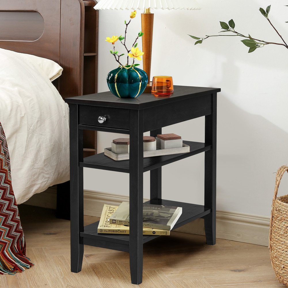 SpaceSaving Side End Table With Drawer And Dual Open Shelves Small Bedside Or Sofa Table For Living 1