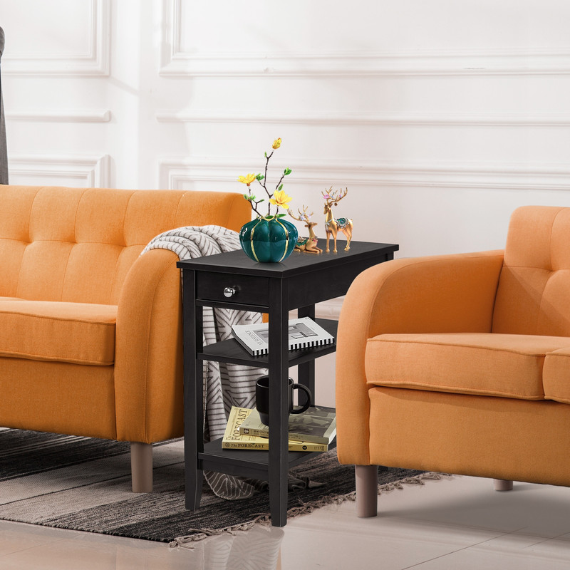 SpaceSaving Side End Table With Drawer And Dual Open Shelves Small Bedside Or Sofa Table For Living 2