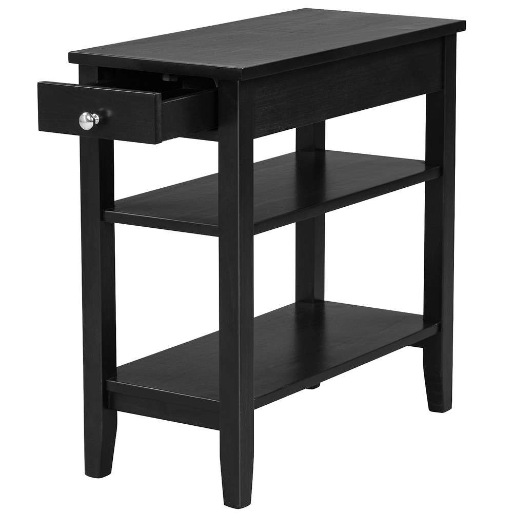 SpaceSaving Side End Table With Drawer And Dual Open Shelves Small Bedside Or Sofa Table For Living 0