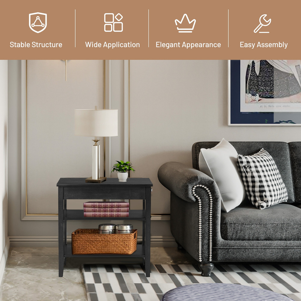 SpaceSaving Side End Table With Drawer And Dual Open Shelves Small Bedside Or Sofa Table For Living 4