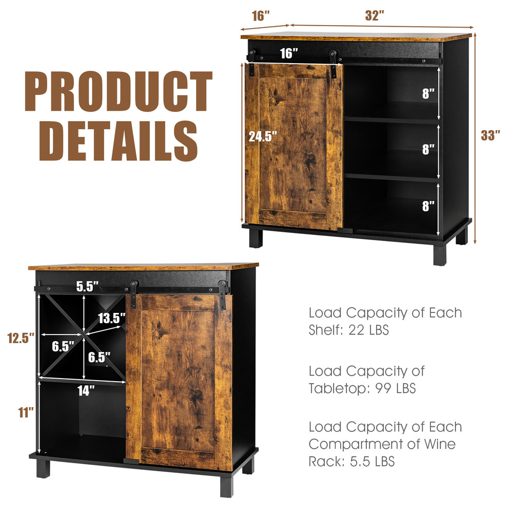 Industrial Storage Cabinet With Sliding Barn Door Rustic Buffet Sideboard With Tier Shelves  Wine O 6