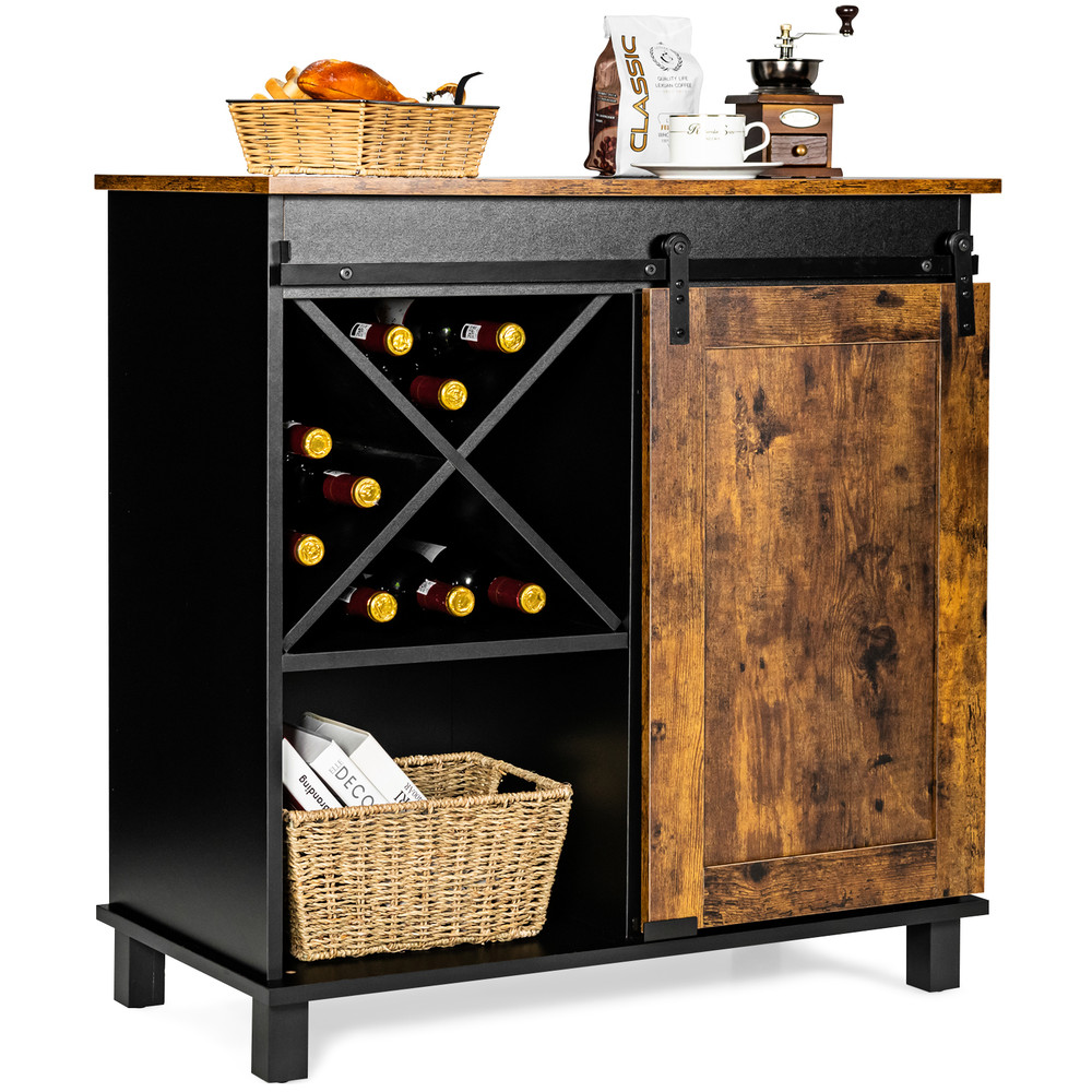 Industrial Storage Cabinet With Sliding Barn Door Rustic Buffet Sideboard With Tier Shelves  Wine O 7