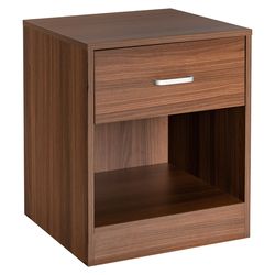 modern nightstand with drawer and open storage cabinet, stylish wooden side table for bedroom, living space