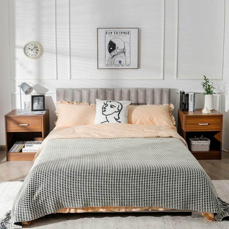 Modern Wooden Nightstands Set With Storage Drawer And Open Shelf Versatile Bedside End Tables For B 1