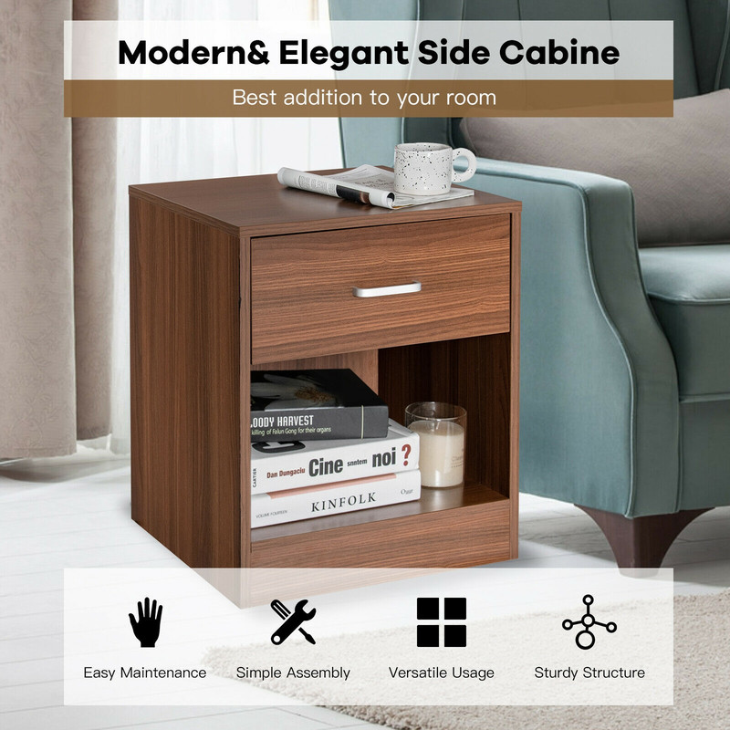 Modern Wooden Nightstands Set With Storage Drawer And Open Shelf Versatile Bedside End Tables For B 2
