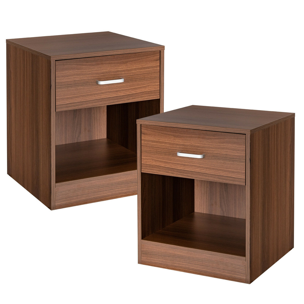 Modern Wooden Nightstands Set With Storage Drawer And Open Shelf Versatile Bedside End Tables For B 0