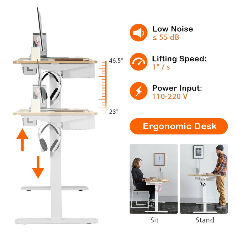 Height Adjustable Electric Standing Desk With USB Charging Port Control Panel  AntiCollision Ergono 4