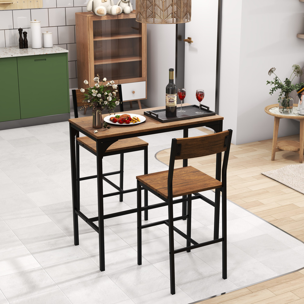 Modern Bar Table Set With Chairs Compact Narrow Bar Furniture For Home Apartment Bistro Or Cafe 1