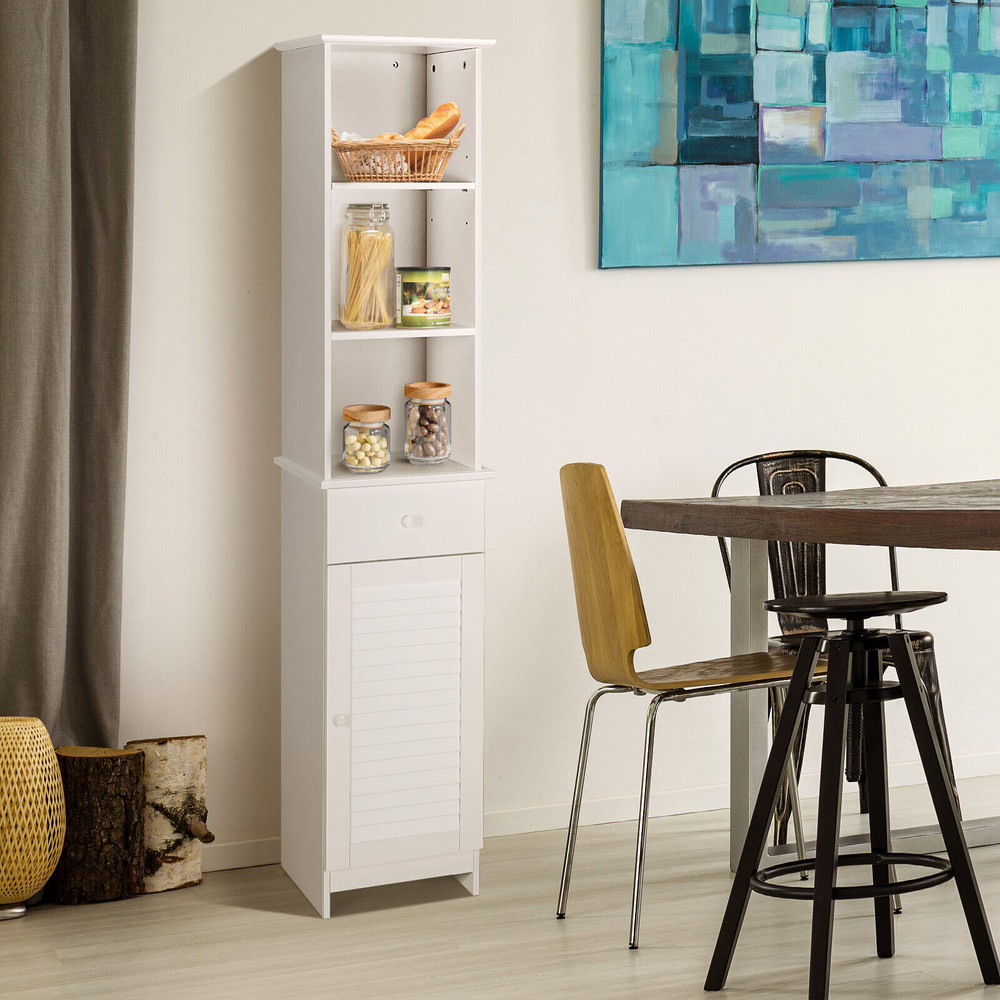 Tall Freestanding Bathroom Storage Cabinet With Open Shelves  Drawer White SpaceSaving Organizer 1
