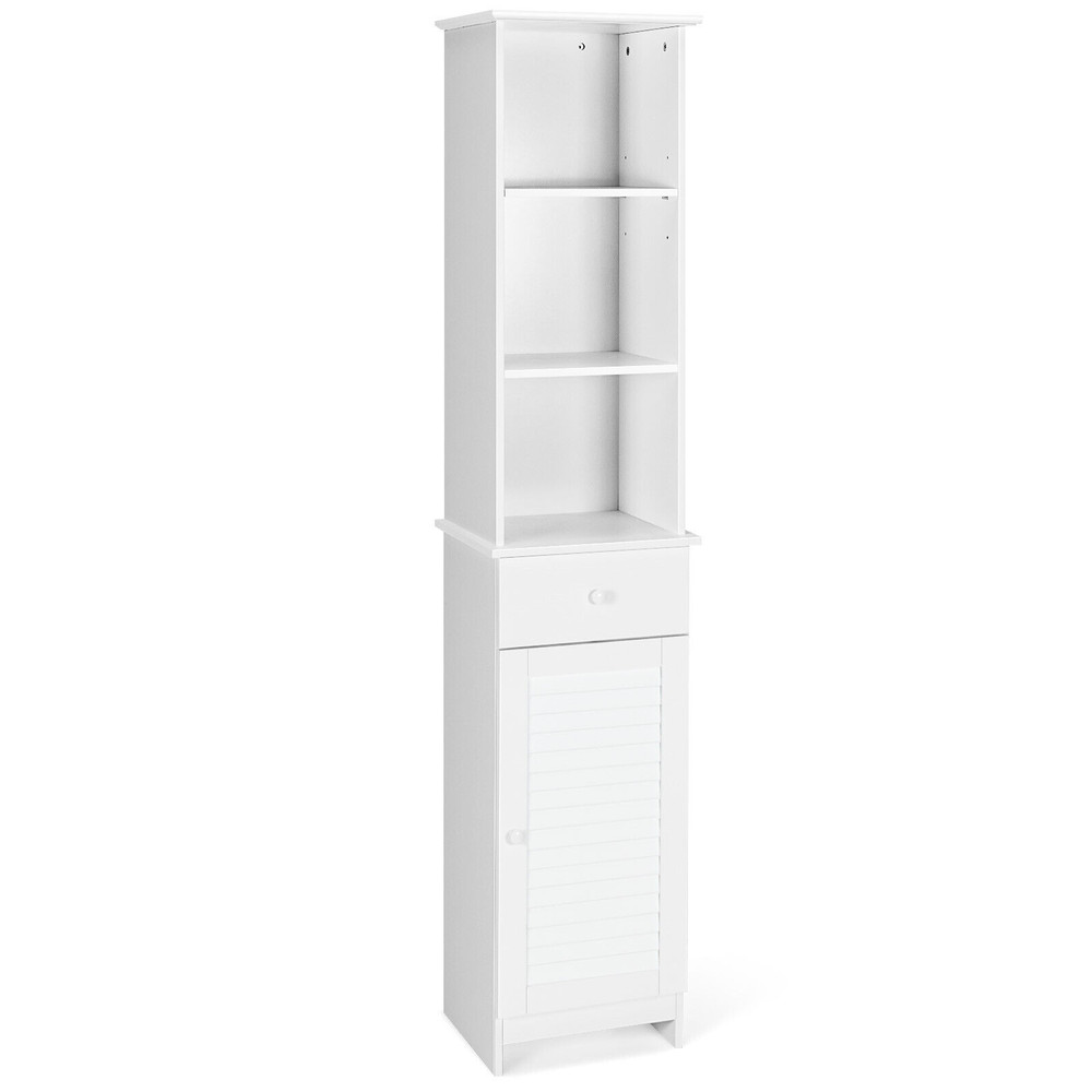 Tall Freestanding Bathroom Storage Cabinet With Open Shelves  Drawer White SpaceSaving Organizer 3