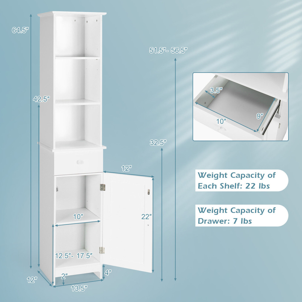 Tall Freestanding Bathroom Storage Cabinet With Open Shelves  Drawer White SpaceSaving Organizer 5