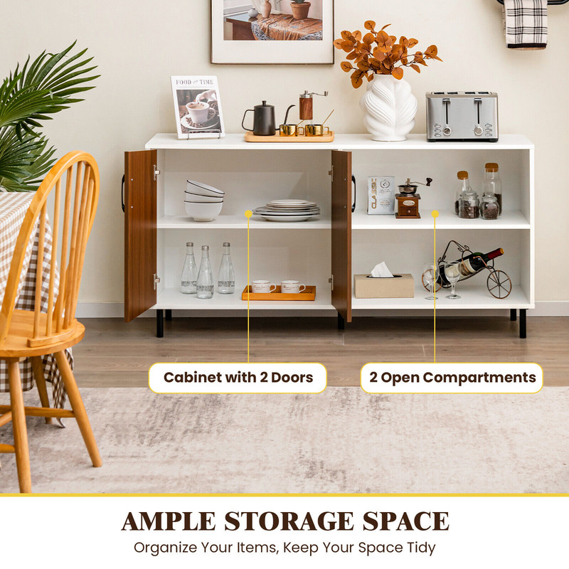 Modern Buffet Sideboard With Doors And Open Compartments Versatile Storage Cabinet For Dining Room  2