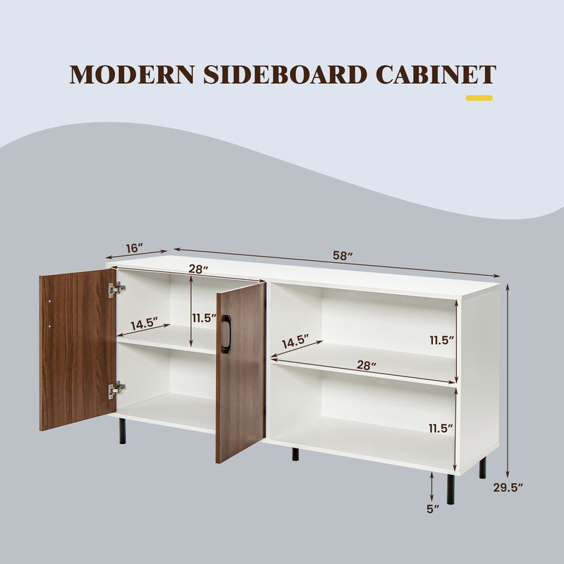 Modern Buffet Sideboard With Doors And Open Compartments Versatile Storage Cabinet For Dining Room  6