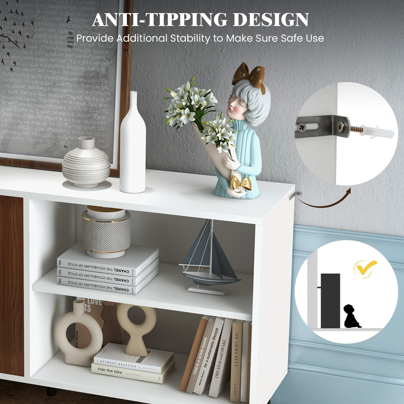 Modern Buffet Sideboard With Doors And Open Compartments Versatile Storage Cabinet For Dining Room  3