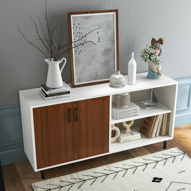 Modern Buffet Sideboard With Doors And Open Compartments Versatile Storage Cabinet For Dining Room  4