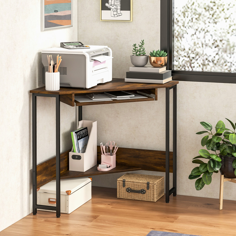 Triangle Corner Desk For Home Office Computer Desk With USB Charging Station PullOut Keyboard Tray  2