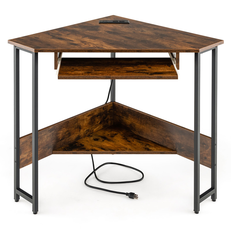Triangle Corner Desk For Home Office Computer Desk With USB Charging Station PullOut Keyboard Tray  0