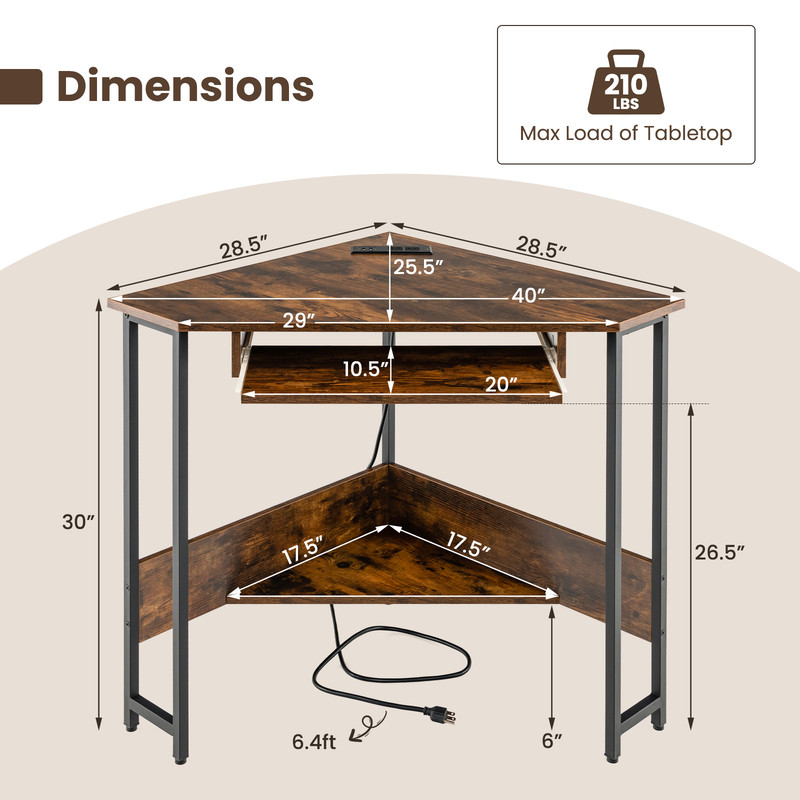 Triangle Corner Desk For Home Office Computer Desk With USB Charging Station PullOut Keyboard Tray  6