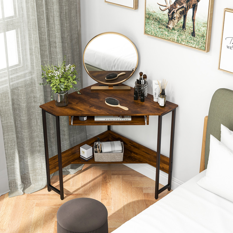 Triangle Corner Desk For Home Office Computer Desk With USB Charging Station PullOut Keyboard Tray  3