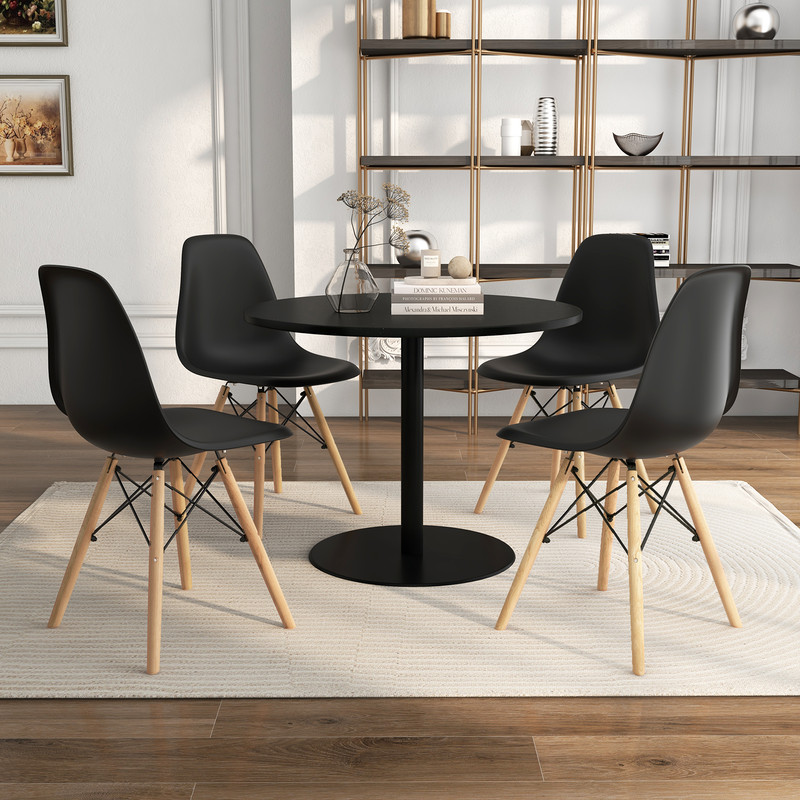 Set Of Plastic Modern Armless Dining Chairs With Wood Legs Stylish Minimalist Chairs For Home Offic 2
