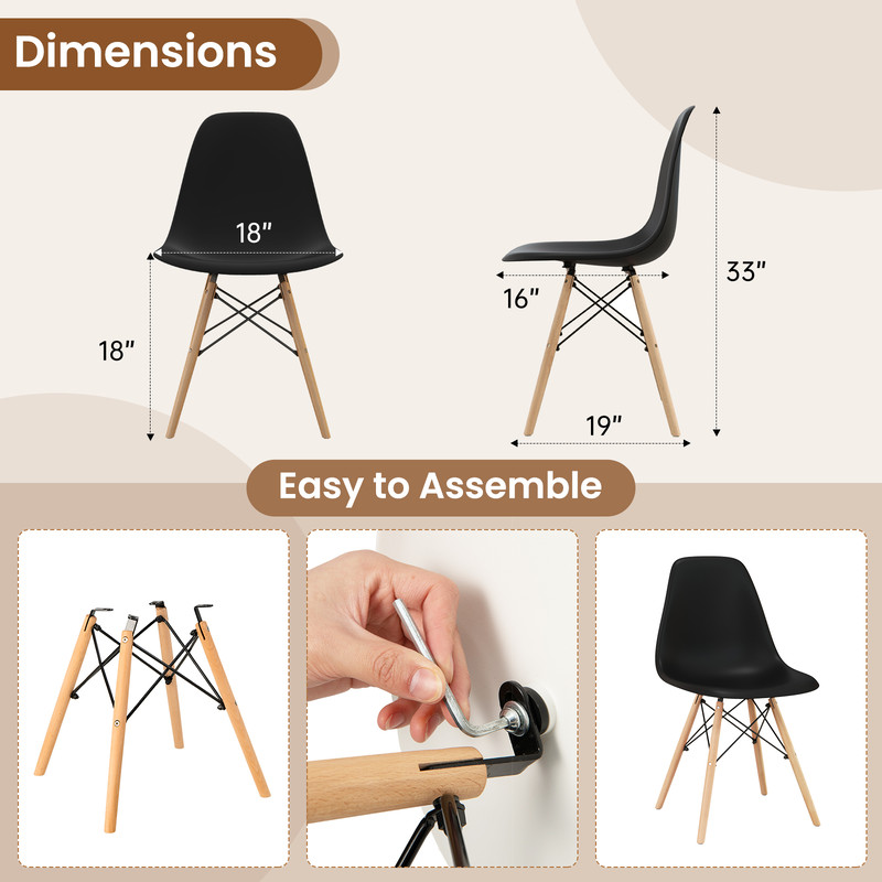 Set Of Plastic Modern Armless Dining Chairs With Wood Legs Stylish Minimalist Chairs For Home Offic 7