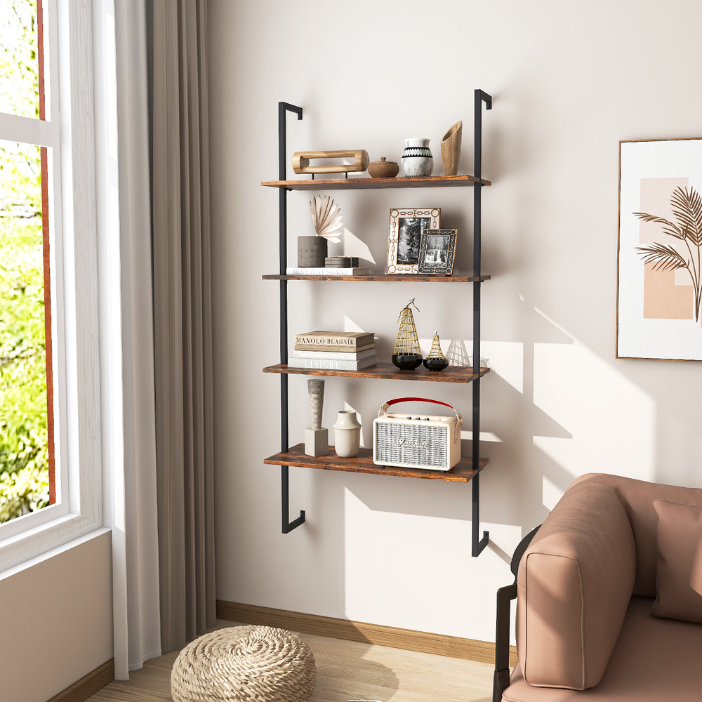 Industrial Style 4 Tier Bookshelf, Heavy Duty Metal Frame, 66 lbs Capacity per Shelf, Space Saving Design