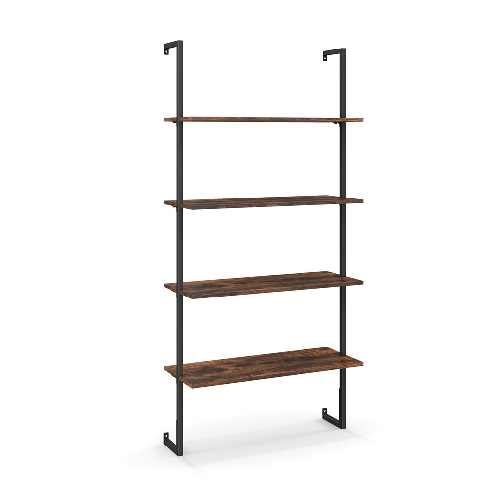 Industrial Style 4 Tier Bookshelf, Heavy Duty Metal Frame, 66 lbs Capacity per Shelf, Space Saving Design