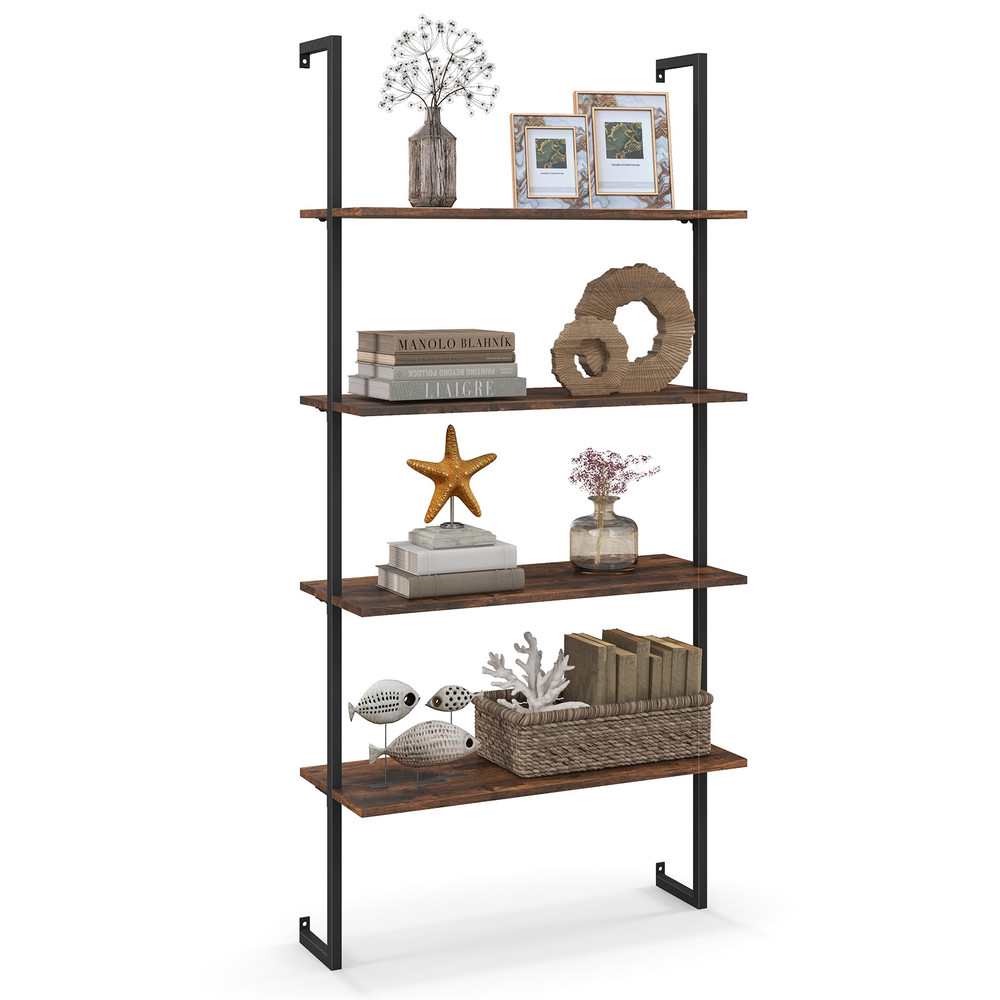 Industrial Style 4 Tier Bookshelf, Heavy Duty Metal Frame, 66 lbs Capacity per Shelf, Space Saving Design