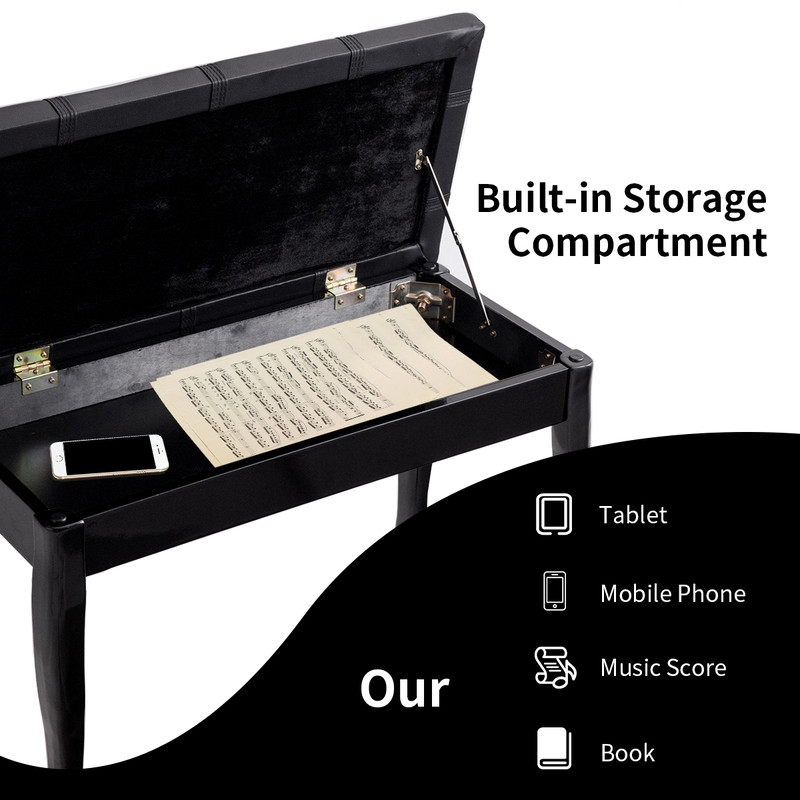 Premium PU Leather Piano Bench with Hidden Storage, Solid Wood Construction, Comfortable Padded Seat for Musicians & Te