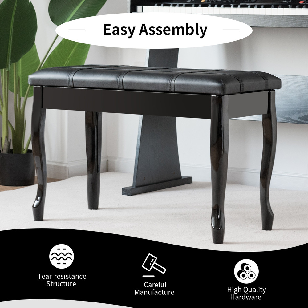 Premium PU Leather Piano Bench with Hidden Storage, Solid Wood Construction, Comfortable Padded Seat for Musicians & Te