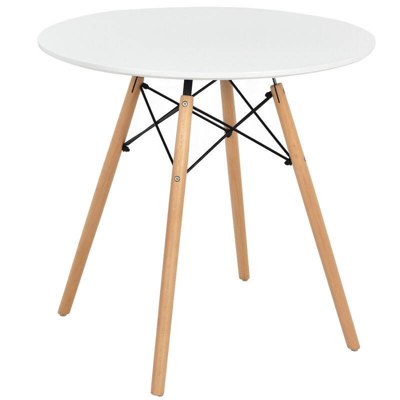 White Round Dining Table, Sturdy Beech Wood Base, 199 lb Capacity, Compact Design for Apartments & Dorms