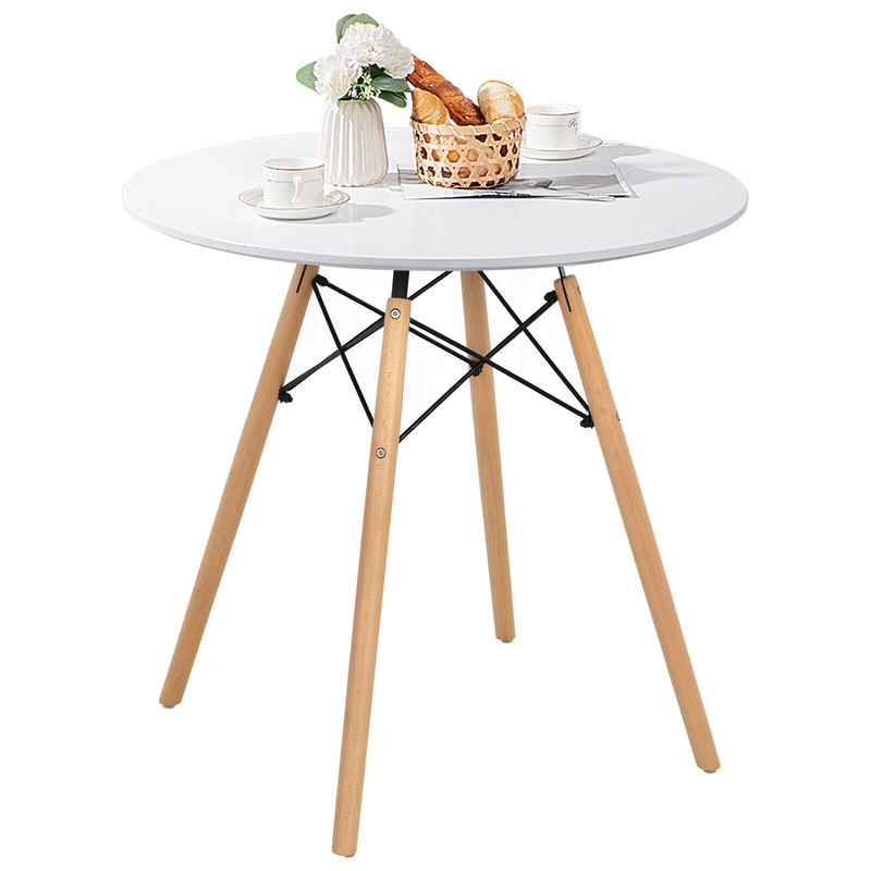 White Round Dining Table, Sturdy Beech Wood Base, 199 lb Capacity, Compact Design for Apartments & Dorms