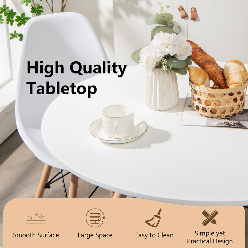 White Round Dining Table, Sturdy Beech Wood Base, 199 lb Capacity, Compact Design for Apartments & Dorms