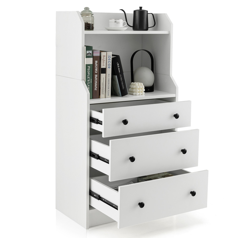 Modern Storage Dresser with Anti Toppling Device,Tall 5 Shelf Dresser with Drawers,Space Saving for Bedroom & Living Roo