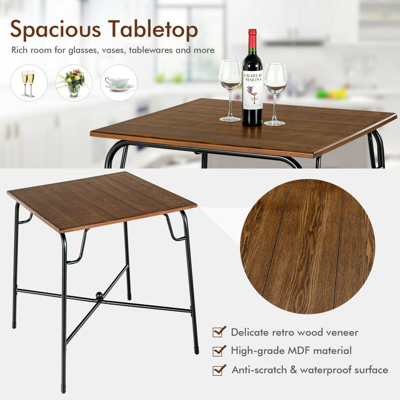 5 Piece Bar Table Set with 4 Counter Height Stools, Rustic Brown Pub Dining Set, Space Saving Design for Kitchen