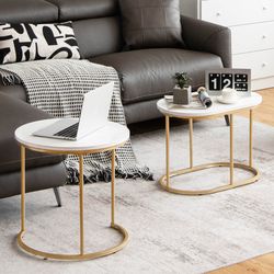 modern marble look stacking nesting coffee table set of 2 – stylish & space-saving living room tables