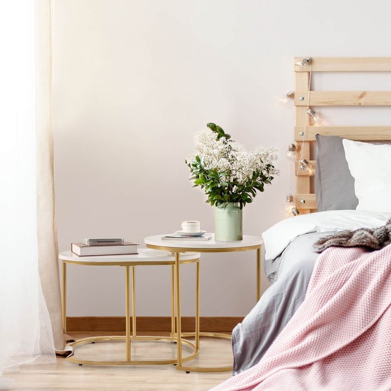 Modern Marble Look Stacking Nesting Coffee Table Set of 2 – Stylish & Space-Saving Living Room Tables