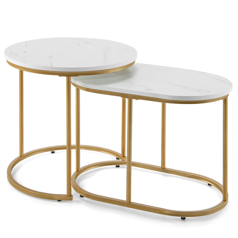 Modern Marble Look Stacking Nesting Coffee Table Set of 2 – Stylish & Space-Saving Living Room Tables