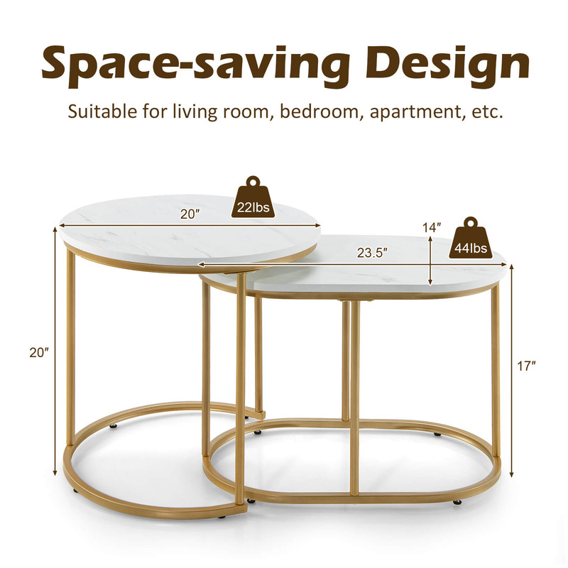 Modern Marble Look Stacking Nesting Coffee Table Set of 2 – Stylish & Space-Saving Living Room Tables