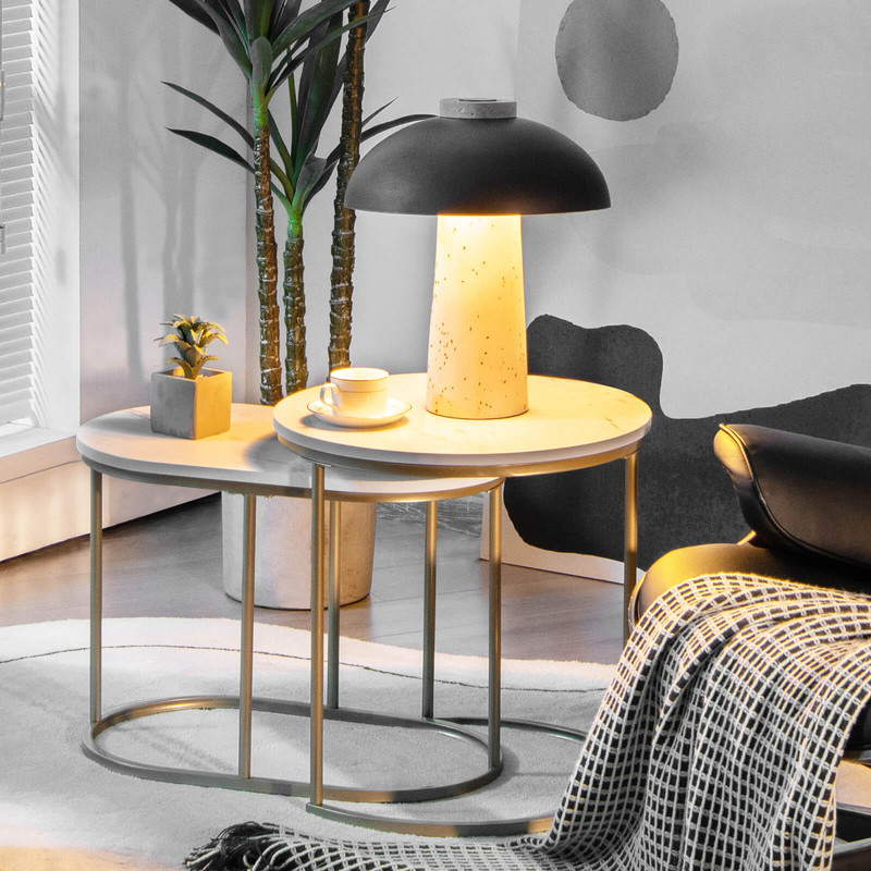 Modern Marble Look Stacking Nesting Coffee Table Set of 2 – Stylish & Space-Saving Living Room Tables