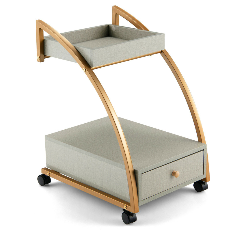 Modern 2-Tier Rolling End Table with Tray Top & Pull-Out Drawer – Space-Saving Mobile Side Table