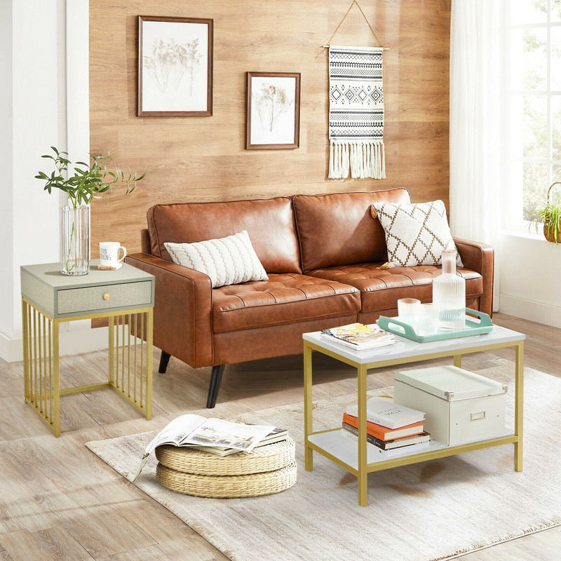 2-Piece Modern Nesting Coffee Table Set with Drawer & Shelf – Space-Saving Accent Tables for Small Spaces