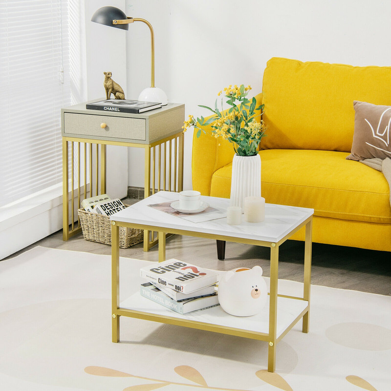 2-Piece Modern Nesting Coffee Table Set with Drawer & Shelf – Space-Saving Accent Tables for Small Spaces