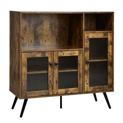 modern buffet sideboard with tempered glass,adjustable shelves,industrial storage cabinet for kitchen,office &entry away