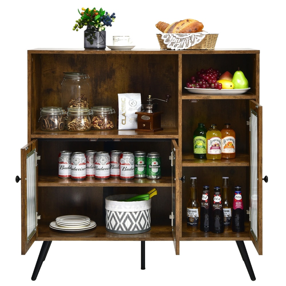 Modern Buffet Sideboard with Tempered Glass,Adjustable Shelves,Industrial Storage Cabinet for Kitchen,Office &Entry away
