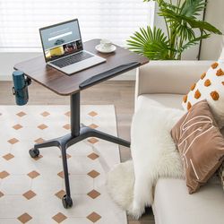 adjustable standing desk with wheels gas spring lift,30 tilt desktop,cast aluminum frame ideal for work,study &ergonomic