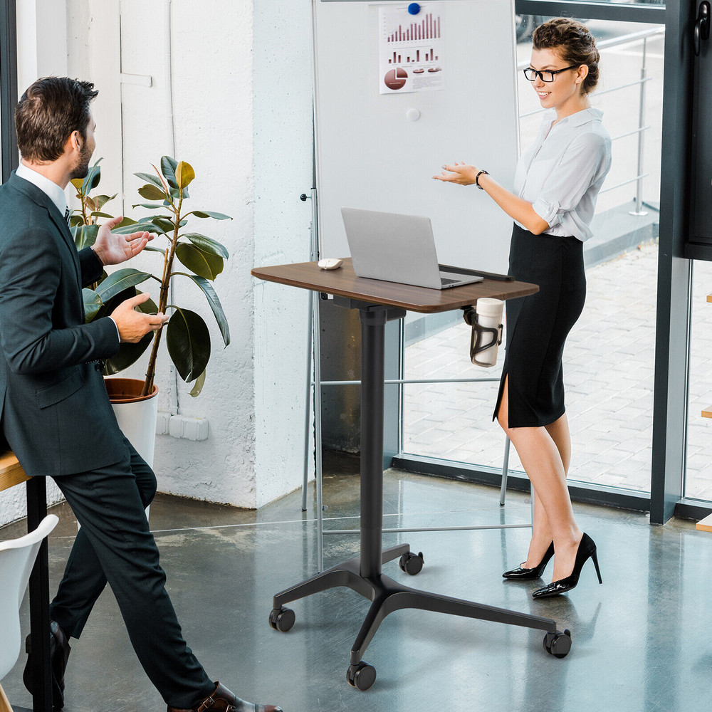 Adjustable Standing Desk with Wheels Gas Spring Lift,30 Tilt Desktop,Cast Aluminum Frame Ideal for Work,Study &Ergonomic
